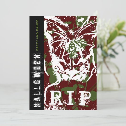 R.I.P Beängstigender Tod mit Flügeln mit Halloween Einladung (Stehend Vorderseite)