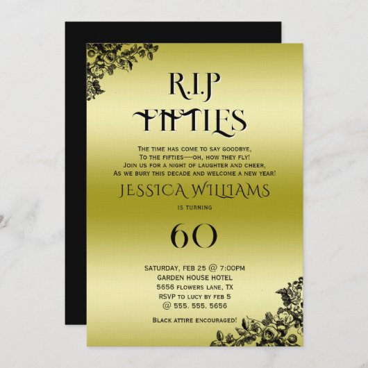 R.I.P. Fifties, Gothic 60th Birthday Einladung (Vorne/Hinten)