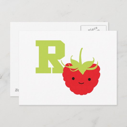 R ist für Himbeere Postkarte (Vorne/Hinten)