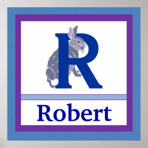 R ist für Rabbit und Boy Name Wall Art für Kinder Poster