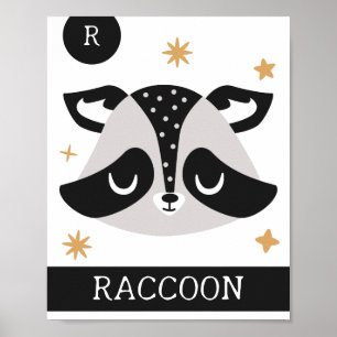 R ist für Raccoon, Kinderzimmer, Schlafzimmer, Kin Poster