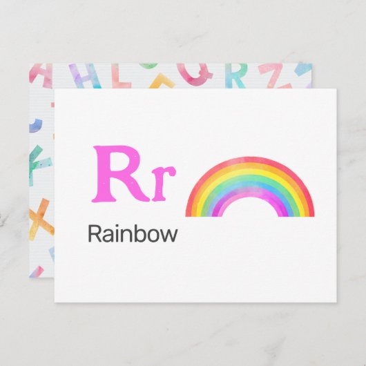 R ist für Rainbow - Alphabet Flash Card Postkarte (Vorne/Hinten)