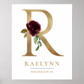 R Letter Monogram Name Marsala Floral Kinderzimmer Poster (Vorne)