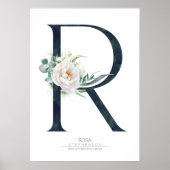 R Letter Monogram Weiße Blume und Grüne Poster (Vorne)
