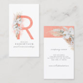 R Letter Monogram White Orchias and Pampas Grass Visitenkarte (Vorne/Hinten)