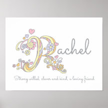 R monogram art Rachel girls name & meinst poster