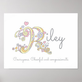 R monogram art Riley girls name & meinst poster