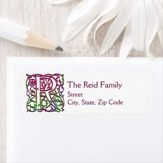 R Monogram "Besque Garden" Design Address Labels (Insitu)