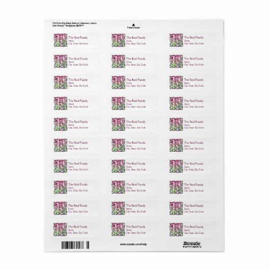 R Monogram "Besque Garden" Design Address Labels (Vorne)