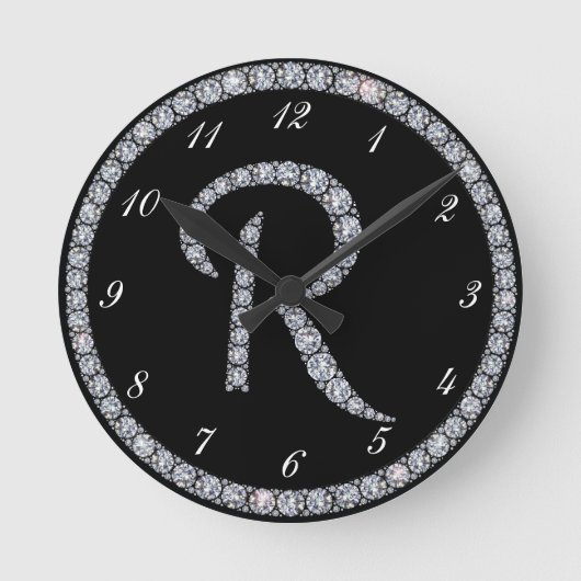 R Monogram bling ring clock Runde Wanduhr (Vorderseite)