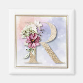 R Monogram Burgundy Floral Magnet (Vorne)