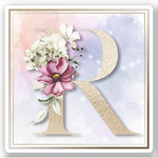 R Monogram Burgundy Floral Sticker (Vorderseite)
