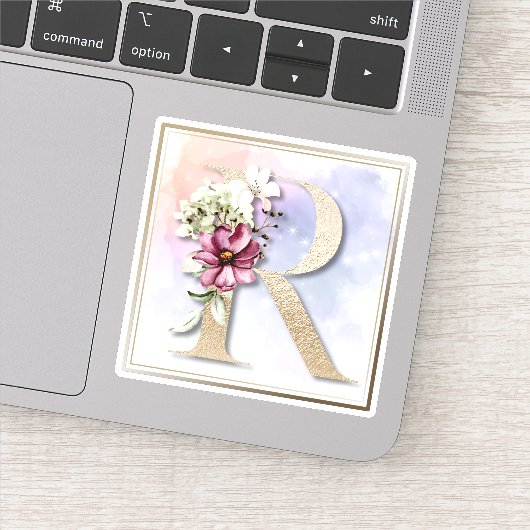 R Monogram Burgundy Floral Sticker (Detail)