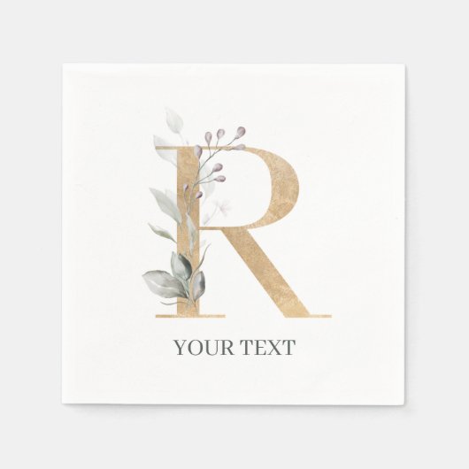 R Monogram Floral Personalisiert Napkins Serviette (Vorderseite)