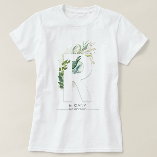 R Monogram Gold Greenery Blätter Elegant T-Shirt (Design vorne)