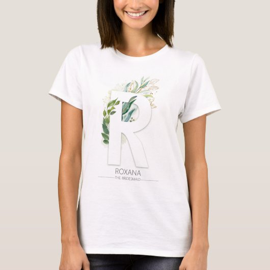 R Monogram Gold Greenery Blätter Elegant T-Shirt (Vorderseite)