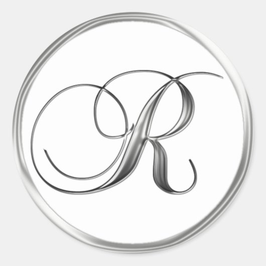 R Monogram Letter Sliver auf dem White Wedding Sie Runder Aufkleber (Vorderseite)