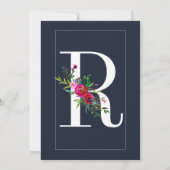 R Monogram letzte erste Hochzeit mit moderner Blau Einladung (Rückseite)