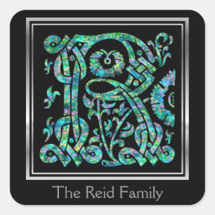 R Monogram "Masselle Blue" Design-Umschlag Aufkleb Quadratischer Aufkleber