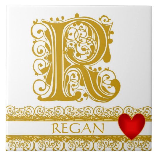 R Monogram Name Gold Lace Red Heft Template Tile Fliese (Vorderseite)
