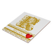 R Monogram Name Gold Lace Red Heft Template Tile Fliese (Seite)