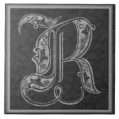 R Monogram "Royal Gray Stone" Keramik Tile Fliese (Vorderseite)
