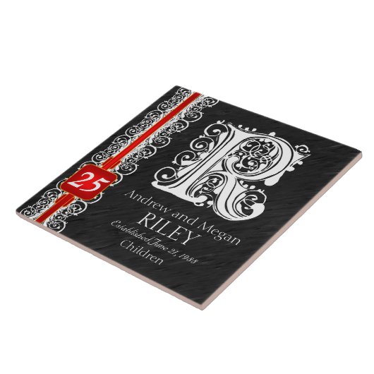 R Monogram "White Lace on Black" Anniversary Tile Fliese (Seite)