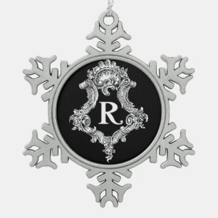R Monogramm Anfangsornament Schneeflocken Zinn-Ornament