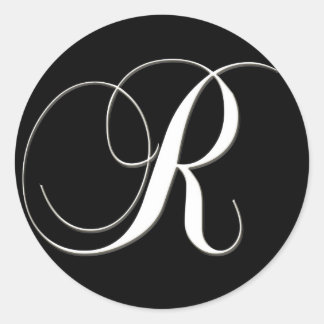 R Monogramm - elegantes Schwarzweiß Runder Aufkleber