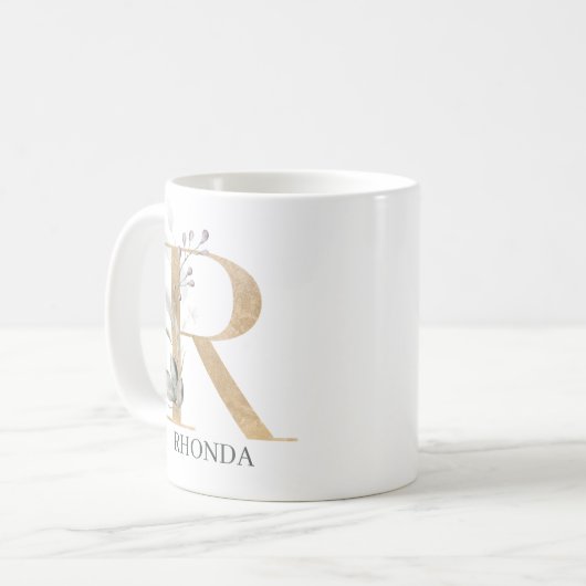 R Monogramm Floral Personalisiert Kaffeetasse (Vorderseite Links)