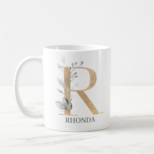 R Monogramm Floral Personalisiert Kaffeetasse (Links)
