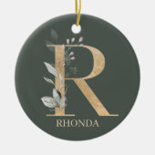 R Monogramm Floral Personalisiert Keramik Ornament (Vorne)