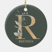 R Monogramm Floral Personalisiert Keramik Ornament (Hinten)