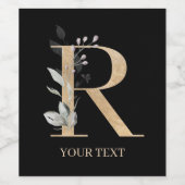 R Monogramm Floral Personalisiert Weinetikett (Einzelnes Label)