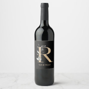 R Monogramm Floral Personalisiert Weinetikett