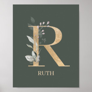 R Monogramm Floral Personalisiertes Poster