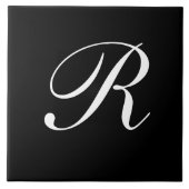 R Monogramm Initial White auf Schwarz Fliese (Vorderseite)