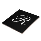 R Monogramm Initial White auf Schwarz Fliese (Seite)