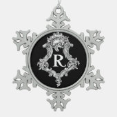 R-Monogramm-Initialen-Verzierung Schneeflocken Zinn-Ornament (Vorderseite)