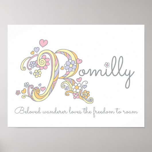R Monogramm Kunst Romilly Mädchenname & Bedeutung Poster (Vorne)