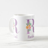 R Monogramm Lila Blumenfarbe Personalisiert Kaffeetasse (Vorderseite Links)