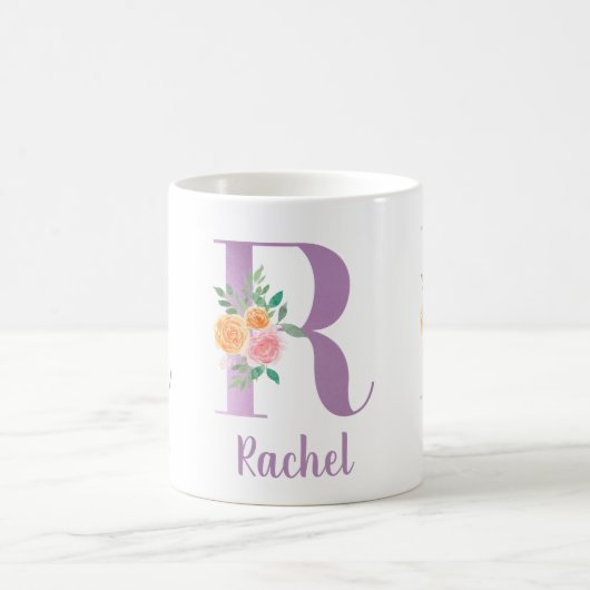R Monogramm Lila Blumenfarbe Personalisiert Kaffeetasse (Mittel)