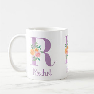 R Monogramm Lila Blumenfarbe Personalisiert Kaffeetasse