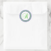 R Monogramm (Navy Blue / Lime Green Dot Circle) Runder Aufkleber (Tasche)