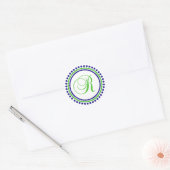 R Monogramm (Navy Blue / Lime Green Dot Circle) Runder Aufkleber (Umschlag)