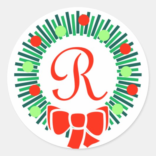 R Monogramm (Retro-Weihnachtsdraht) Runder Aufkleber (Vorderseite)