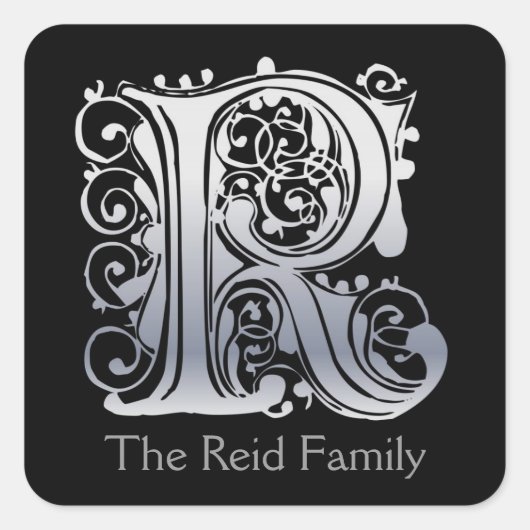 R Monogramm-Umschlag Aufkleber für die "Silberspit (Vorderseite)