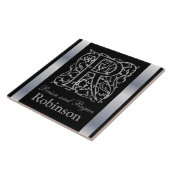 R Monogramm und Name "Besque on Black" Keramik Til Fliese (Seite)