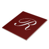 R Monogramm, weiß auf dunkelrot, Fliese (Seite)