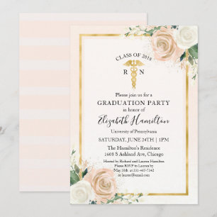 R N Medical Nursing School Graduation Party Floral Einladung